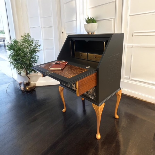 Vintage Writing Bureau Gold Leaf & Decoupaged Chandeliers - Image 2