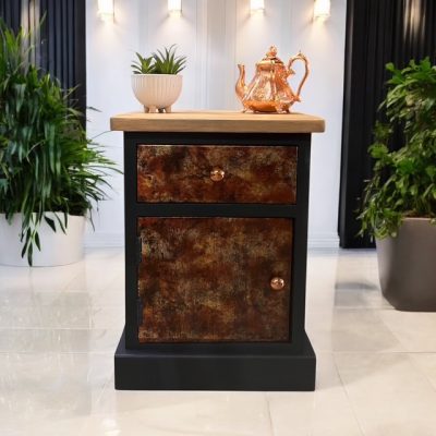 Hand Painted Solid Pine Cabinet in Metallic Copper & Dark Blue