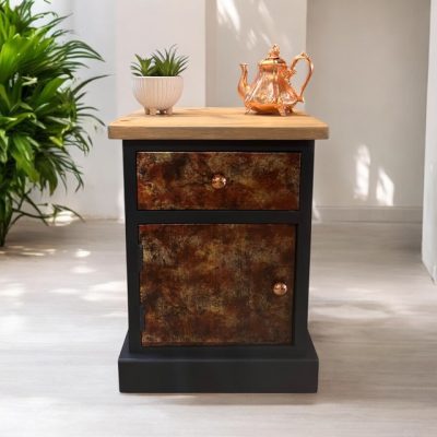 Hand Painted Solid Pine Cabinet in Metallic Copper & Dark Blue