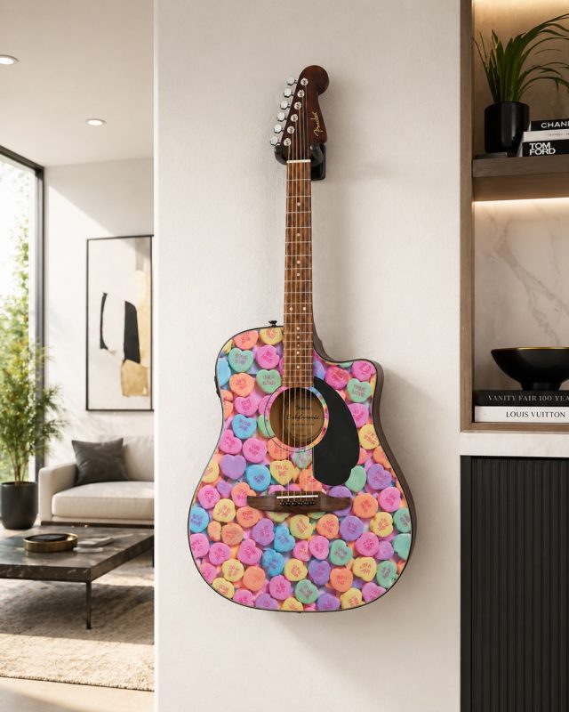 Love Hearts Fender Electro Acoustic Guitar - Image 7