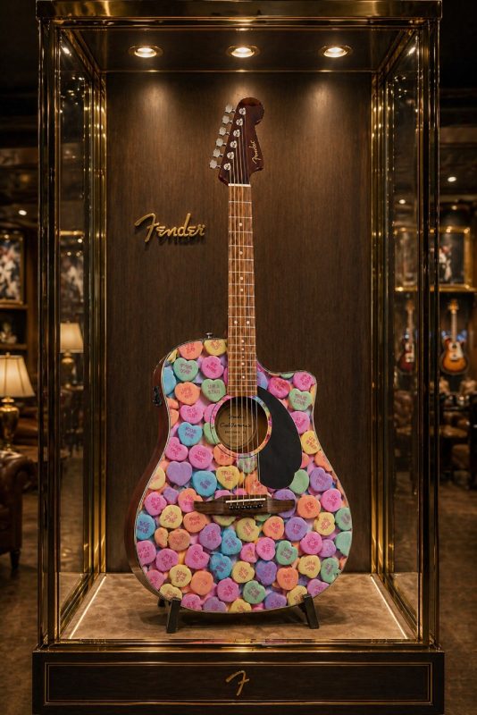 Love Hearts Fender Electro Acoustic Guitar - Image 6