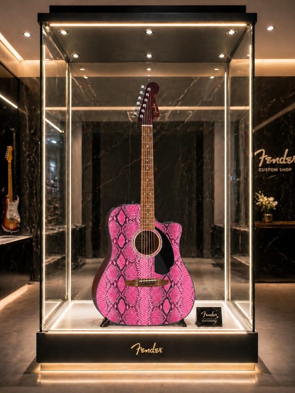 Pink Snakeskin Fender Electro Acoustic Guitar - Image 6