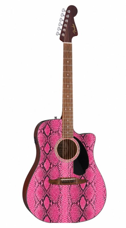 Pink Snakeskin Fender Electro Acoustic Guitar - Image 5