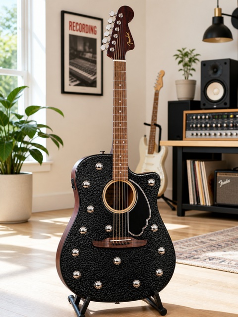 Leather and Studs Fender Electro Acoustic Guitar - Image 5