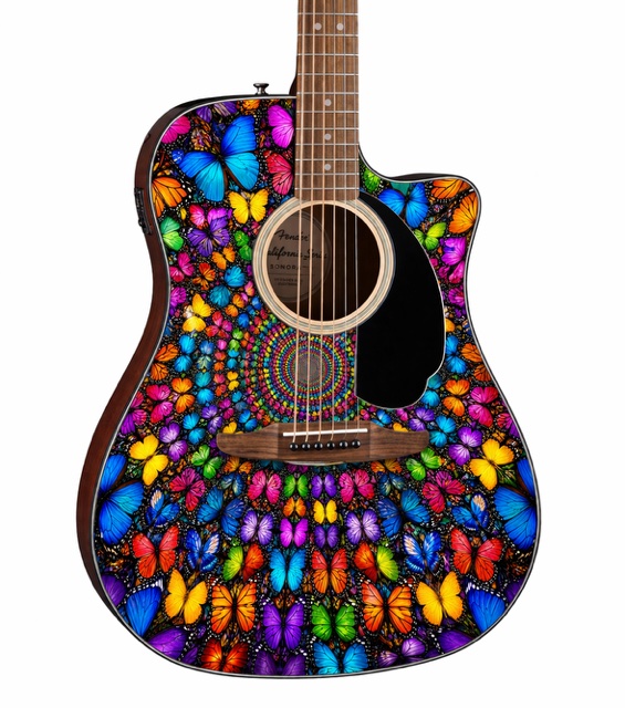Butterflies Fender Electro Acoustic Guitar BUTTERFLIES