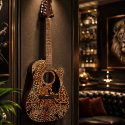 Gold Leopards Fender Electro Acoustic Guitar
