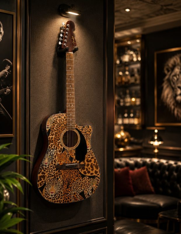 Gold Leopards Fender Electro Acoustic Guitar - Image 2