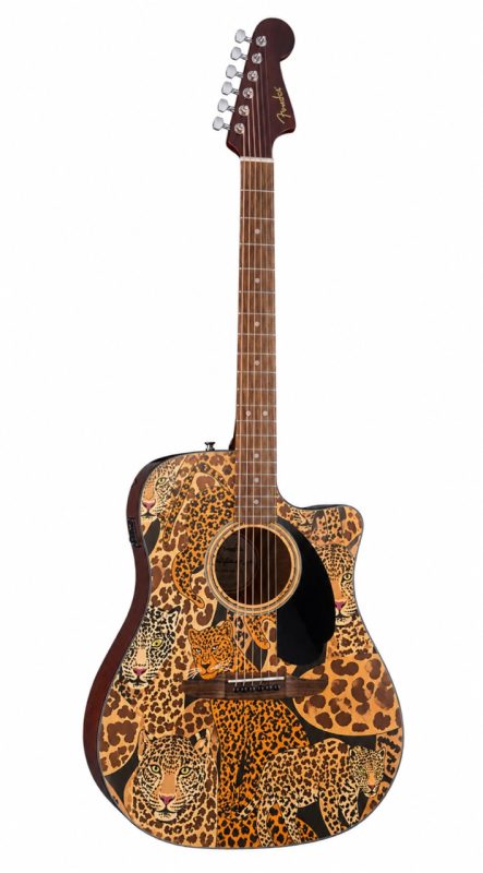 Gold Leopards Fender Electro Acoustic Guitar - Image 8