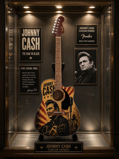Man in Black Fender Electro Acoustic Guitar Custom - Image 2