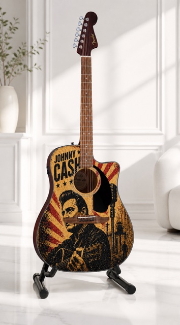 Man in Black Fender Electro Acoustic Guitar Custom