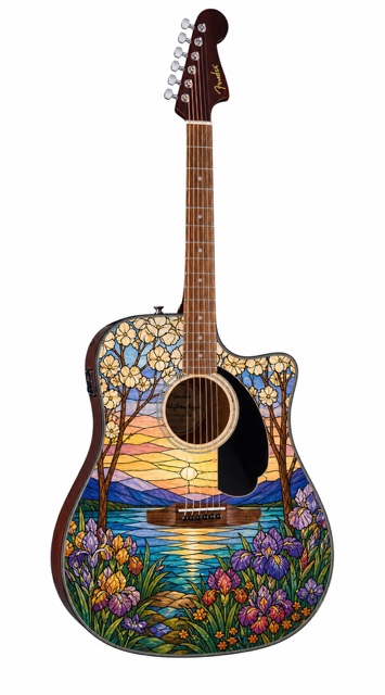 Stained Glass Scene Fender Electro Acoustic Guitar - Image 6